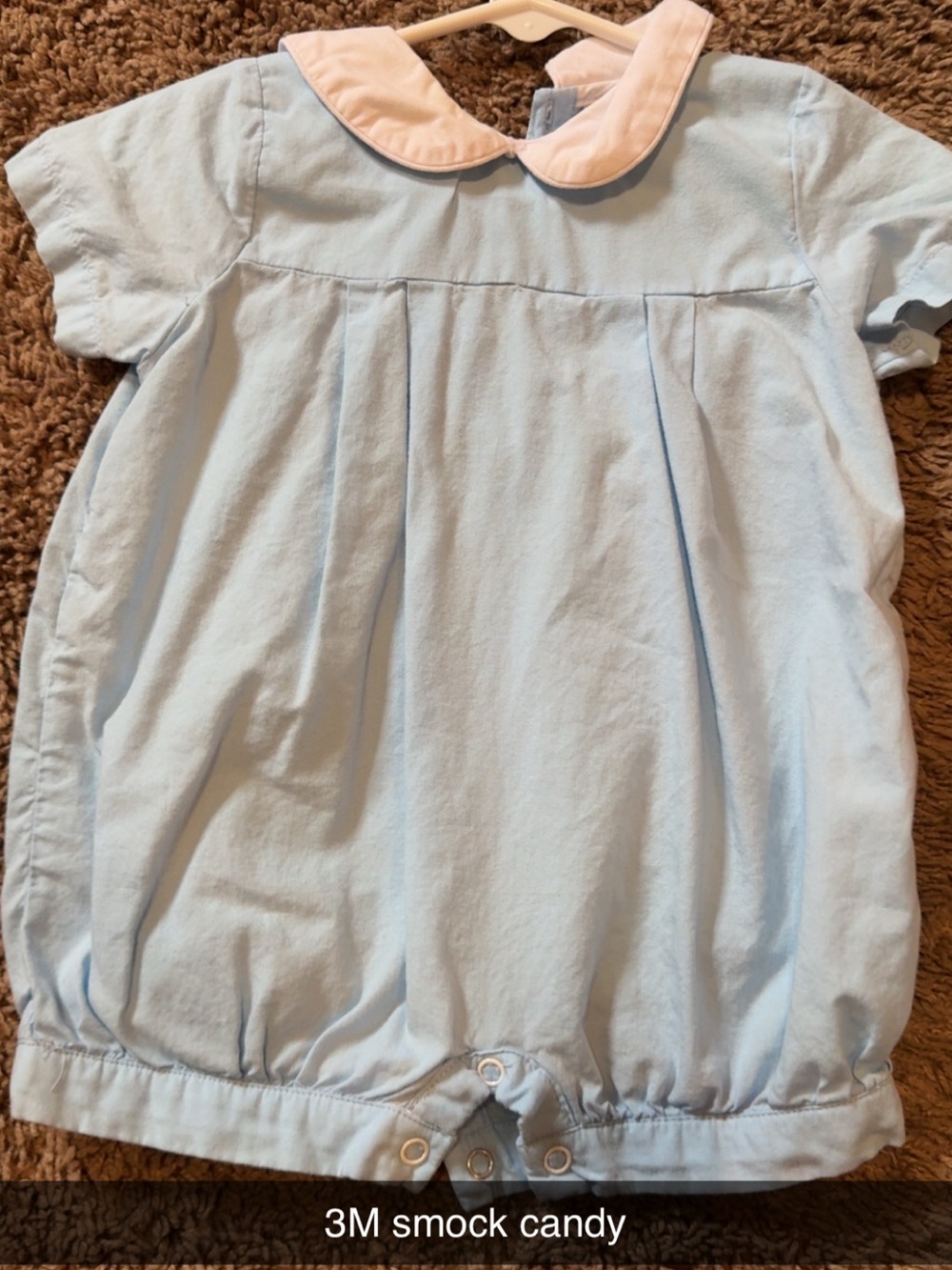 Light Blue Baby Smock Romper with White Peter Pan Collar